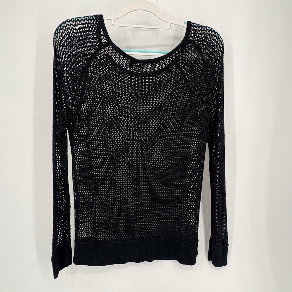 525 America Pullover Sweater Womens Small Black Open Knit Sheer Whimsy Goth